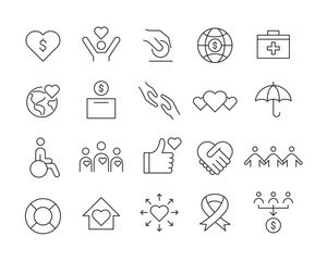 Charity Icon - Vector Line. Editable Stroke.