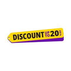 Sale up to 20 percent off special offer tag label. Discount badge template with price clearance percentage.