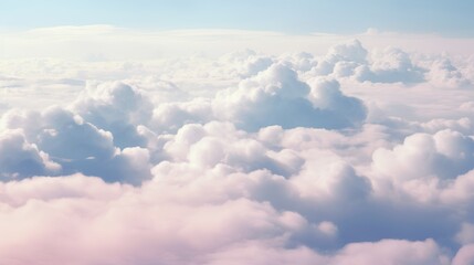 Fototapeta na wymiar Clouds background in soft, warm, pastel and neutral colors. Aesthetic minimalism wallpaper for social media content. View of sky above clouds. Serene, calming backdrop. Tranquility and simplicity.
