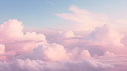 Fotobehang Clouds background in soft, warm, pastel and neutral colors. Aesthetic minimalism wallpaper for social media content. View of sky above clouds. Serene, calming backdrop. Tranquility and simplicity. © TensorSpark