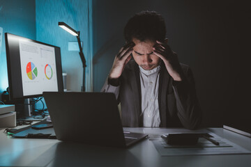 Entrepreneur is getting tired of their work,  Businessman is stressed about managing a startup company, Company employees are stressed because their laptops are having problems, stress idea.