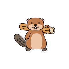 Cute beaver with a log