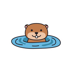 Cute beaver swimming in the pool