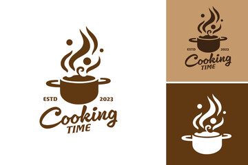 Cooking Time Logo Design. suitable for food-related businesses, recipe websites, culinary blogs, or cooking channels - obrazy, fototapety, plakaty