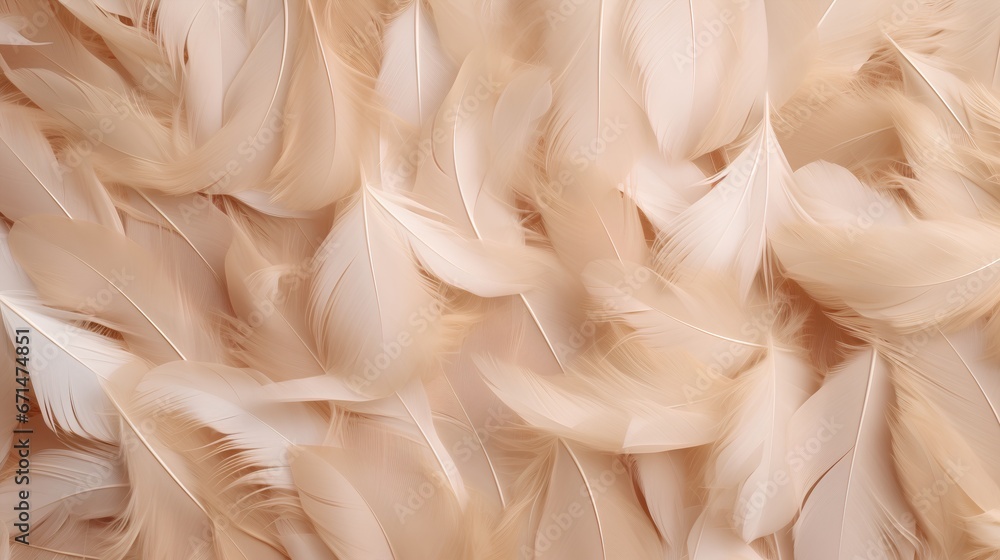 Poster feathers background with beige colors blend and aesthetic soft style. fragile and sensitive elements