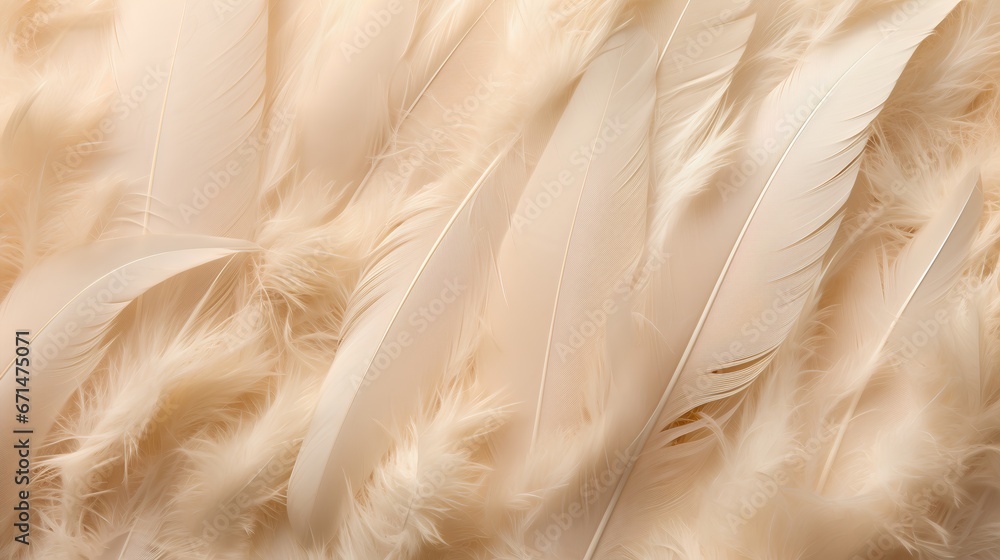 Poster feathers background with beige colors blend and aesthetic soft style. fragile and sensitive elements