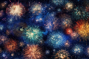 Fototapeta premium fireworks background, Merry Christmas card. Generative Ai