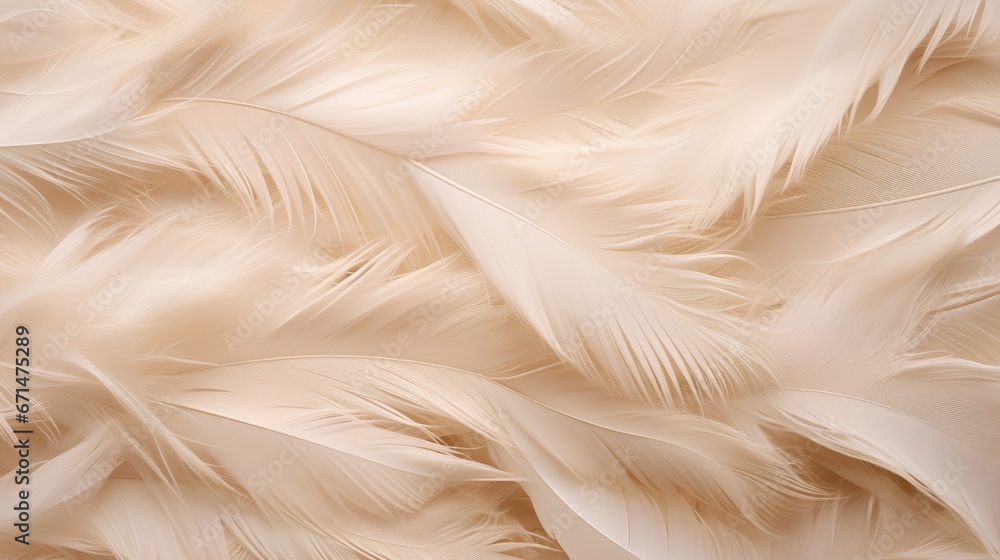 Poster feathers background with beige colors blend and aesthetic soft style. fragile and sensitive elements
