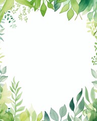 Watercolor leafy frame border empty page white background - obrazy, fototapety, plakaty