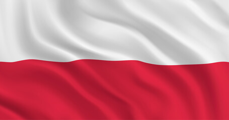 National flag of Poland flutters in the wind. Wavy Polish Flag. Close-up front view. Red and White flag. 3D Render. Realistic 3d vector graphics