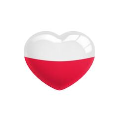 Poland Heart Symbol. Poland Flag Icon in the Shape of Heart. Abstract Patriotic Polish Flag with Love symbol. Conceptual symbol. Love Poland concept. Realistic 3D Vector Icon