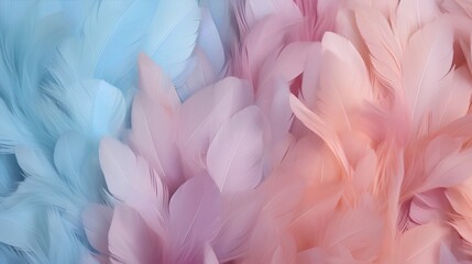 Feathers background with colorful natural, neutral and pastel colors and aesthetic soft style. Fragile and sensitive elements from nature. Beautiful wallpaper with natural texture. Purity and beauty. - obrazy, fototapety, plakaty