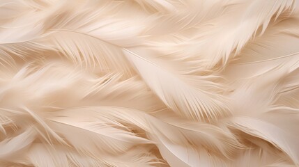 Feathers background with beige colors blend and aesthetic soft style. Fragile and sensitive elements from nature. Neutral pastel design. Beautiful wallpaper with natural texture. Purity and beauty. - obrazy, fototapety, plakaty