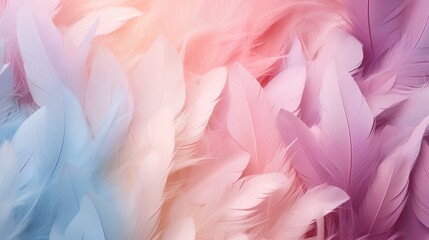 Feathers background with colorful natural, neutral and pastel colors and aesthetic soft style. Fragile and sensitive elements from nature. Beautiful wallpaper with natural texture. Purity and beauty. - obrazy, fototapety, plakaty