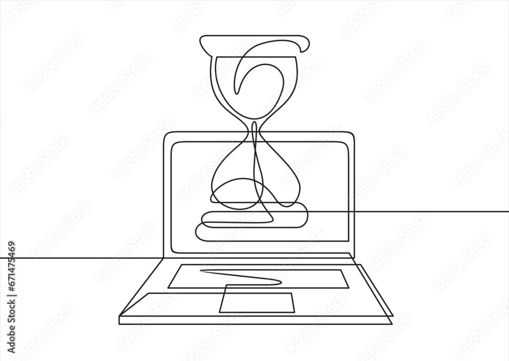 Poster hourglass laptop icon.loading line icon.continuous one line drawing