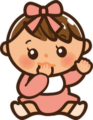 手をくわえている赤ちゃんのかわいいイラスト