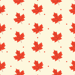 Seamless thanksgiving, colorful autumn, fall pattern, background with maple leaves. Vector Illustration