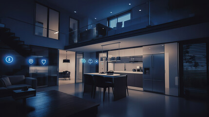 Obraz premium Artificial intelligence, Smart home, light, glowing, big data connect devices, internet technology, generative ai