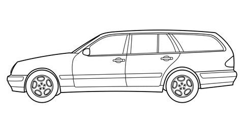 classic station wagon. Different five view shot - front, rear, side and 3d. Outline doodle vector illustration	
