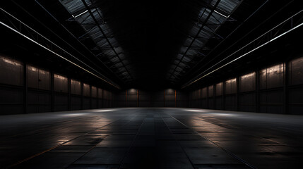 dark empty warehouse night view