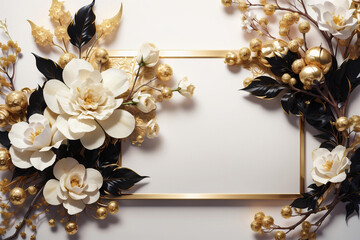 Blank congratulatory wrap with white and gold flowers.