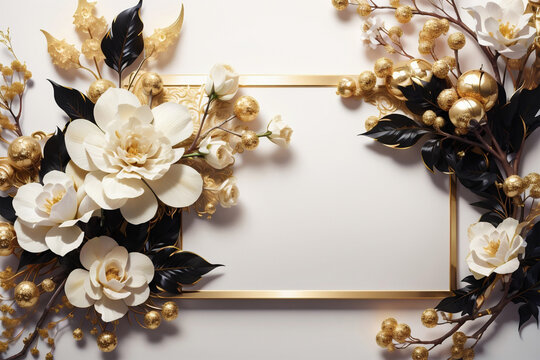 Blank congratulatory wrap with white and gold flowers.