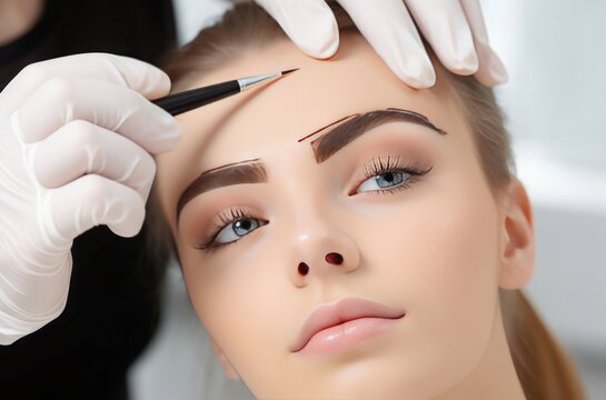 Woman eyebrow correction beauty salon. Young style model beauty. Generate Ai