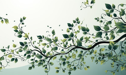 Branch with green leaves on a white background. - obrazy, fototapety, plakaty