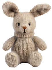 Cute toy, knitted, woolen hare/rabbit. Isolated on a transparent background.