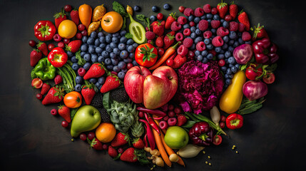 Naklejka na ściany i meble Fruits and vegetables in a heart shape