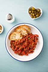 Traditional homemade steak tartare