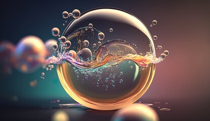 Close-up view Cosmetic bubble Liquid colorful vibrant bright concept