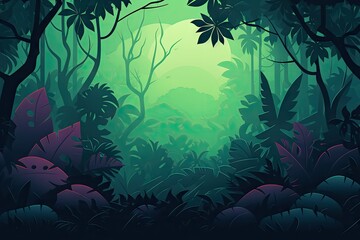 Obraz na płótnie Canvas Jungle Background - Simplistic Jungle Flat Illustration Vector Wallpaper - Based Animation Style - Animated Jungle Illustration Backdrop created with Generative AI Technology