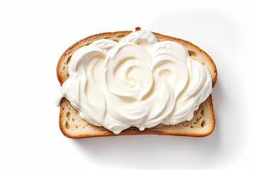 Bread with cream cheese on white background - obrazy, fototapety, plakaty