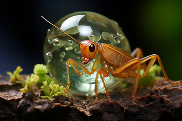 A tiny baby insect, like a mantis or a beetle, breaking out of its egg.  