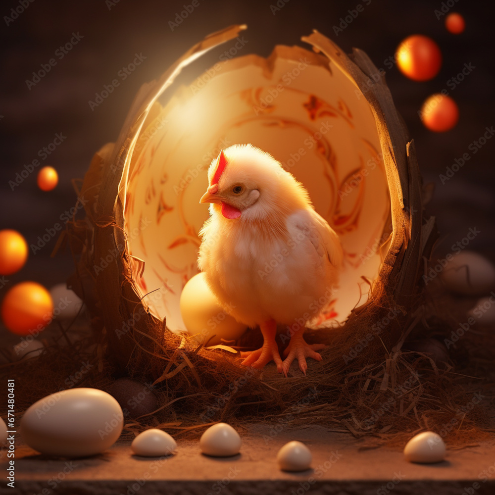 Poster A touching scene of a Chicken hatch from egg. 