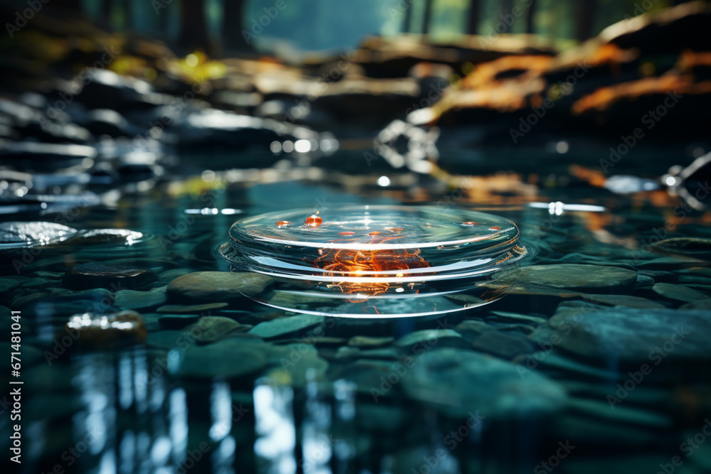 Leinwandbilder An image of a small pebble dropped into a tranquil pond, creating a perfect circle of ripples that expand outward.  