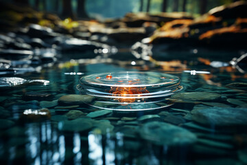 An image of a small pebble dropped into a tranquil pond, creating a perfect circle of ripples that expand outward.  