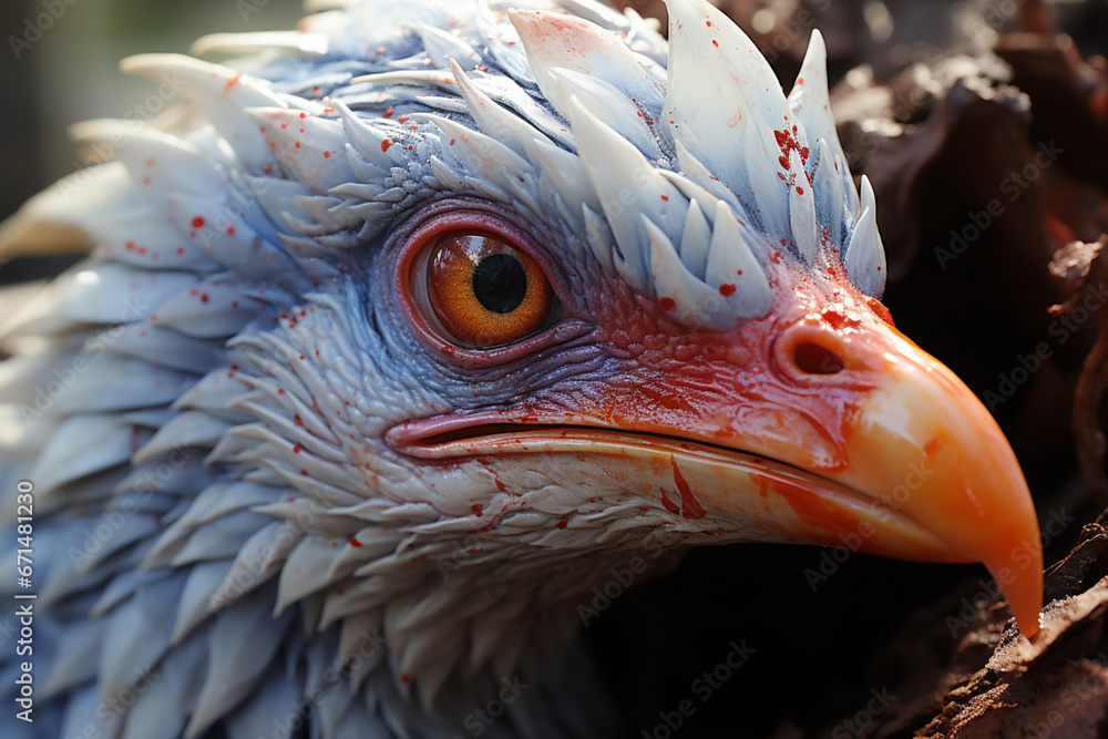 Poster a detailed close-up showcasing the intricate anatomy of a hatchling's beak and limbs as they emerge 