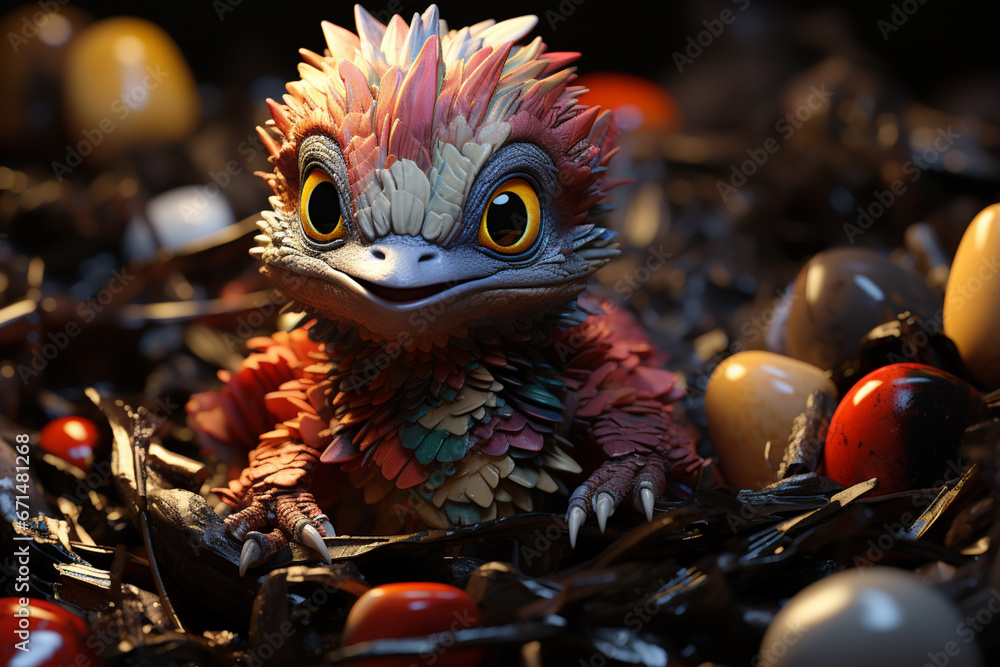 Leinwandbilder A visual story of a hatchling taking its first steps outside the eggshell, capturing its initial interactions with the world.  