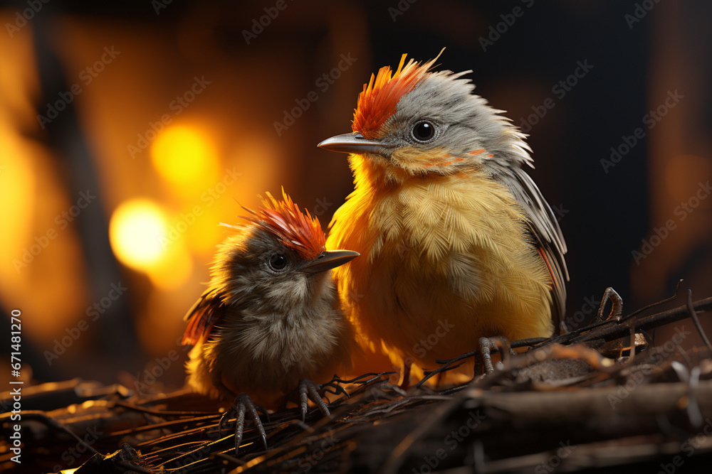 Poster an emotional portrayal of a parent bird gently nudging and encouraging its hatchling to hatch succes