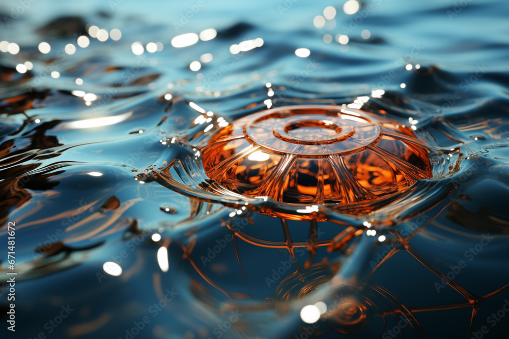 Poster a spider web suspended over a calm water surface, producing a flawless mirror-like reflection.