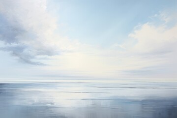 Naklejka na ściany i meble An abstract portrayal of a tranquil seascape, with gentle streaks of pastel blue and soft gray, mirroring a calm, overcast day by the ocean.