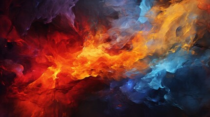 Fototapeta premium An abstract depiction of a fiery comet colliding with a glacier, unleashing a burst of energy and heat.