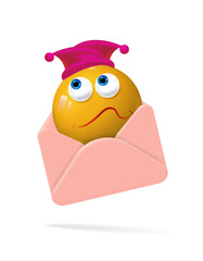 The expression of a funny, smiling face emerging from a mail envelope.
 Self-expression and emotions in various situations.
3d vector illustration.
