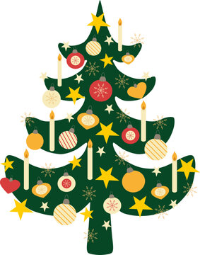 Vector illustration of Christmas tree with balls and candles 
