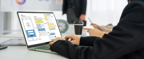 UX UI design process for modish mobile application and website . Creative prototype of wireframe...