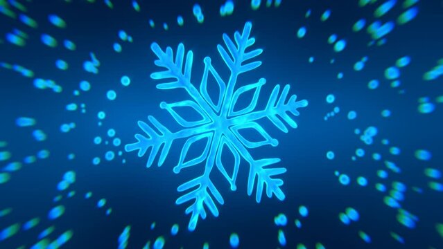 Happy holiday. 3D illustration of ice form transparent snowflake decoration isolated on dark blue background. 3d render