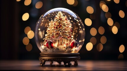 Vintage glass ball Christmas-tree house ai generated background image