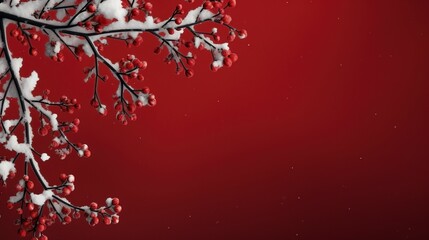 Snow covered winterberry branch ai generated banner background copy space